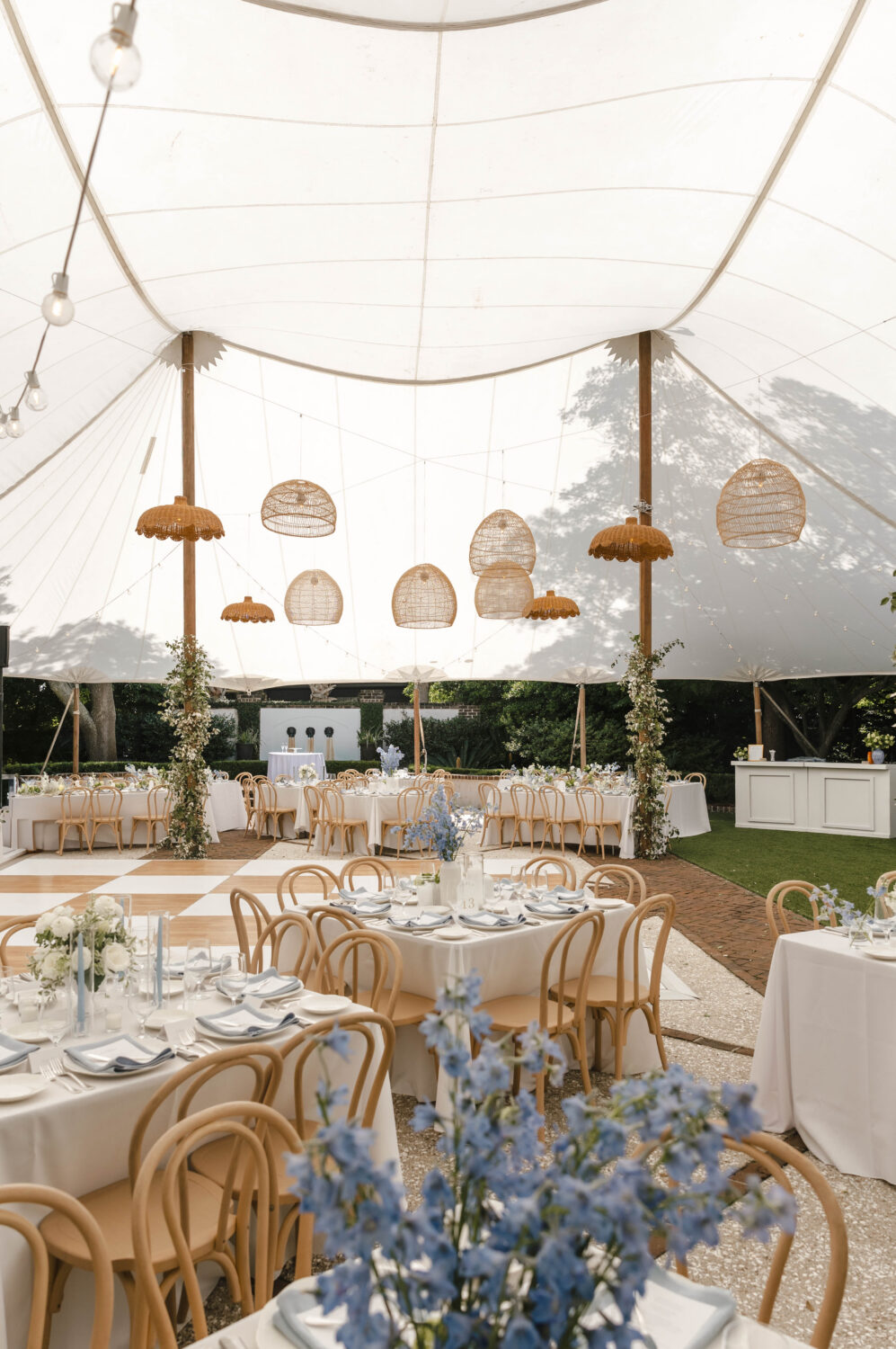 Sailcloth tented wedding reception at Governor Thomas Bennett House wedding venue
