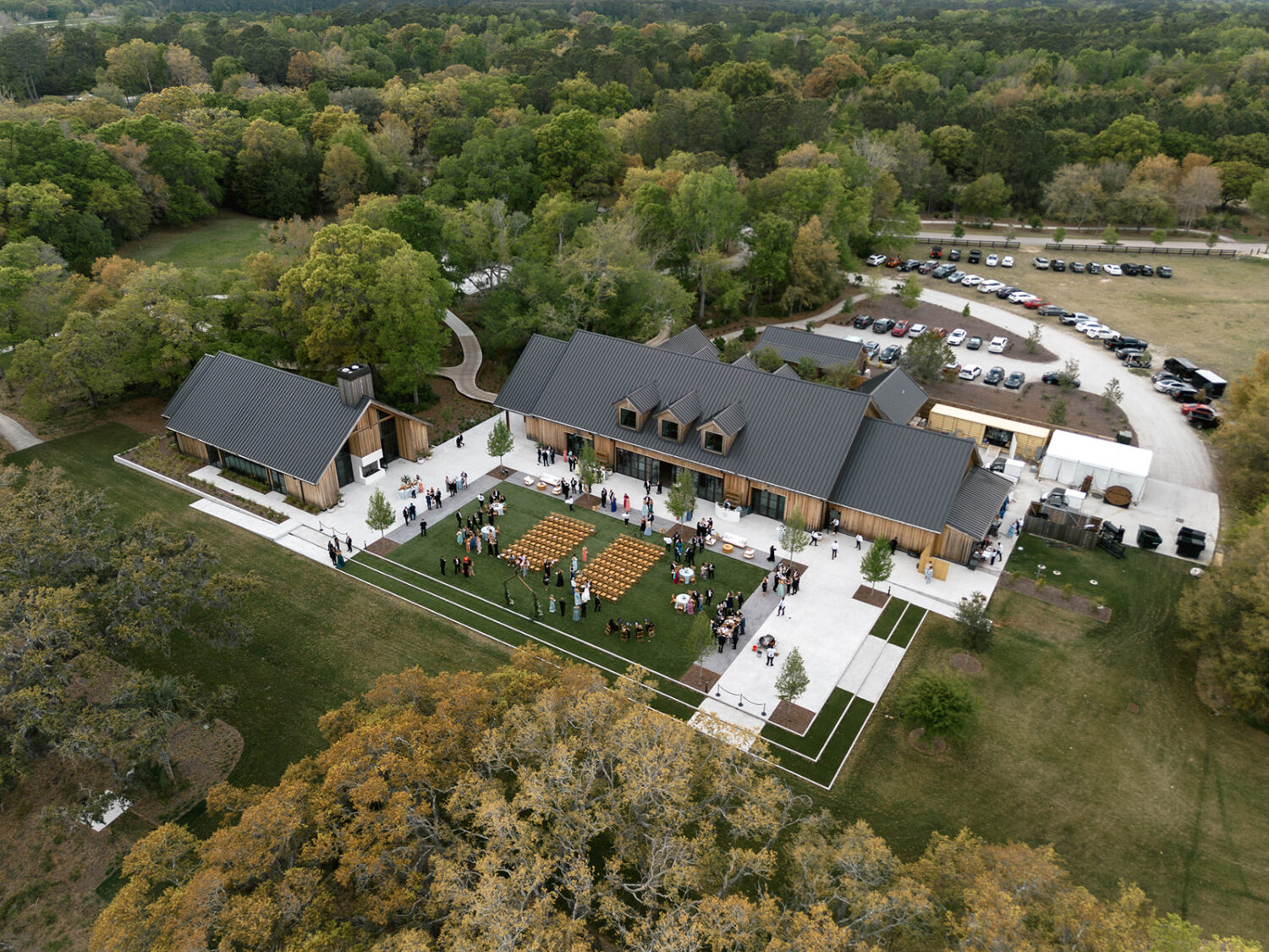 overhead drone view of The Dunlin wedding venue in Charleston, SC