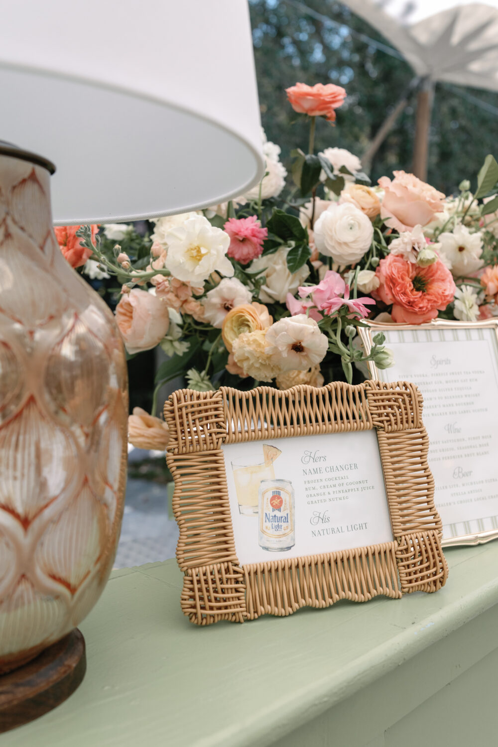 A close up of the bride and groom specialty cocktails 